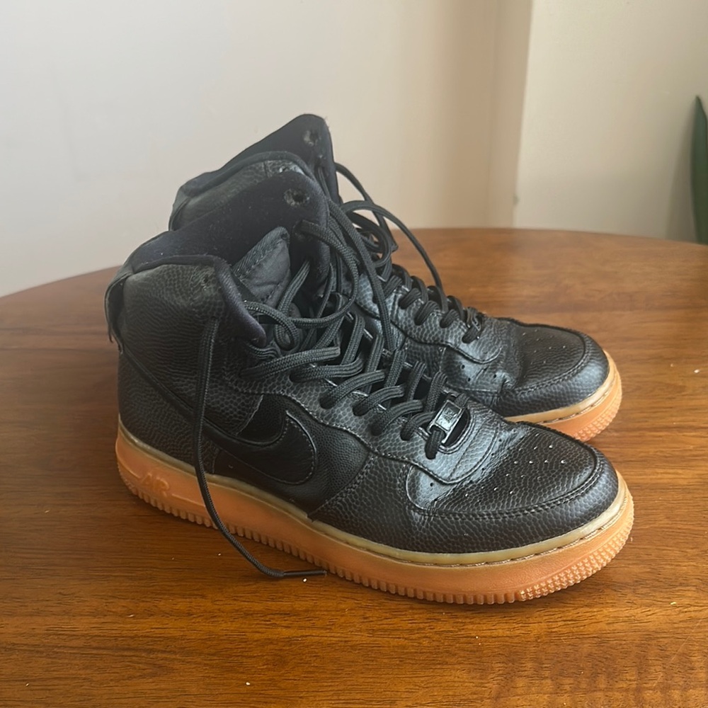 Black Nike Air Force 1 High-Top Sneakers with Gum Sole